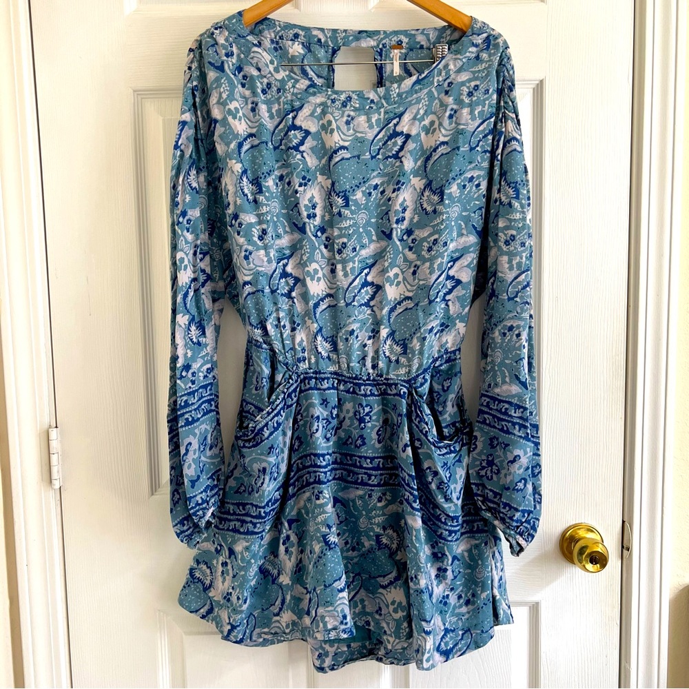 Free People Sun Printed Dress Washed Blue XL